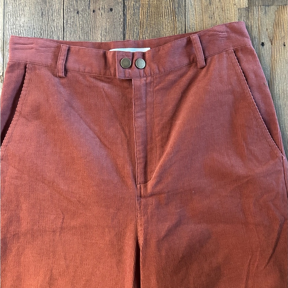 Elodie Rust Microribbed Corduroy High-Waist Straight Leg Pants - Picture 3 of 9